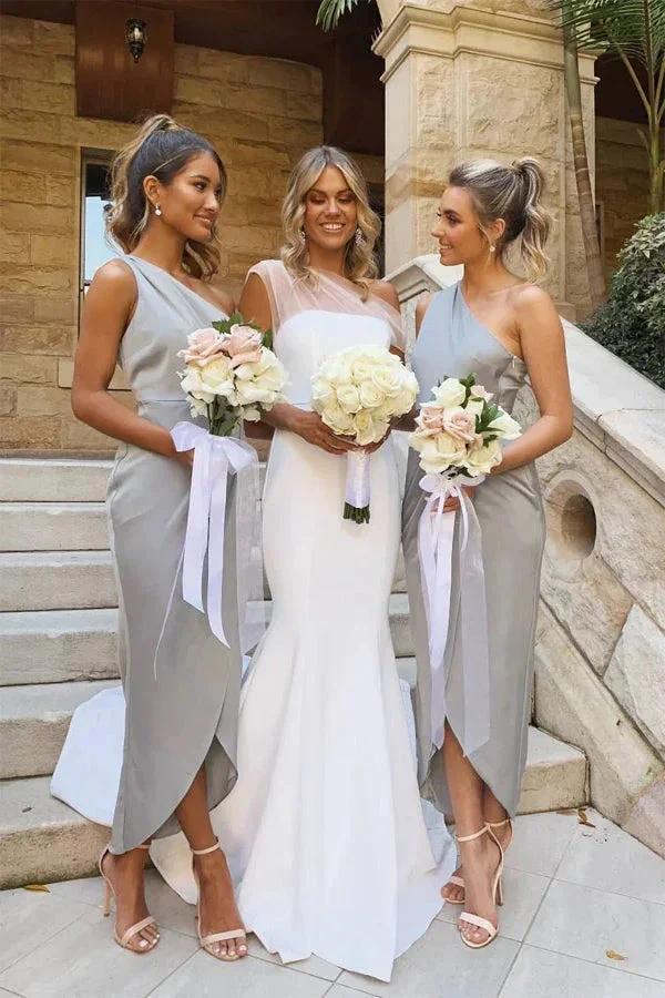 One Shoulder Asymmetrical Silver Bridesmaid Dress BD119 - Image 2