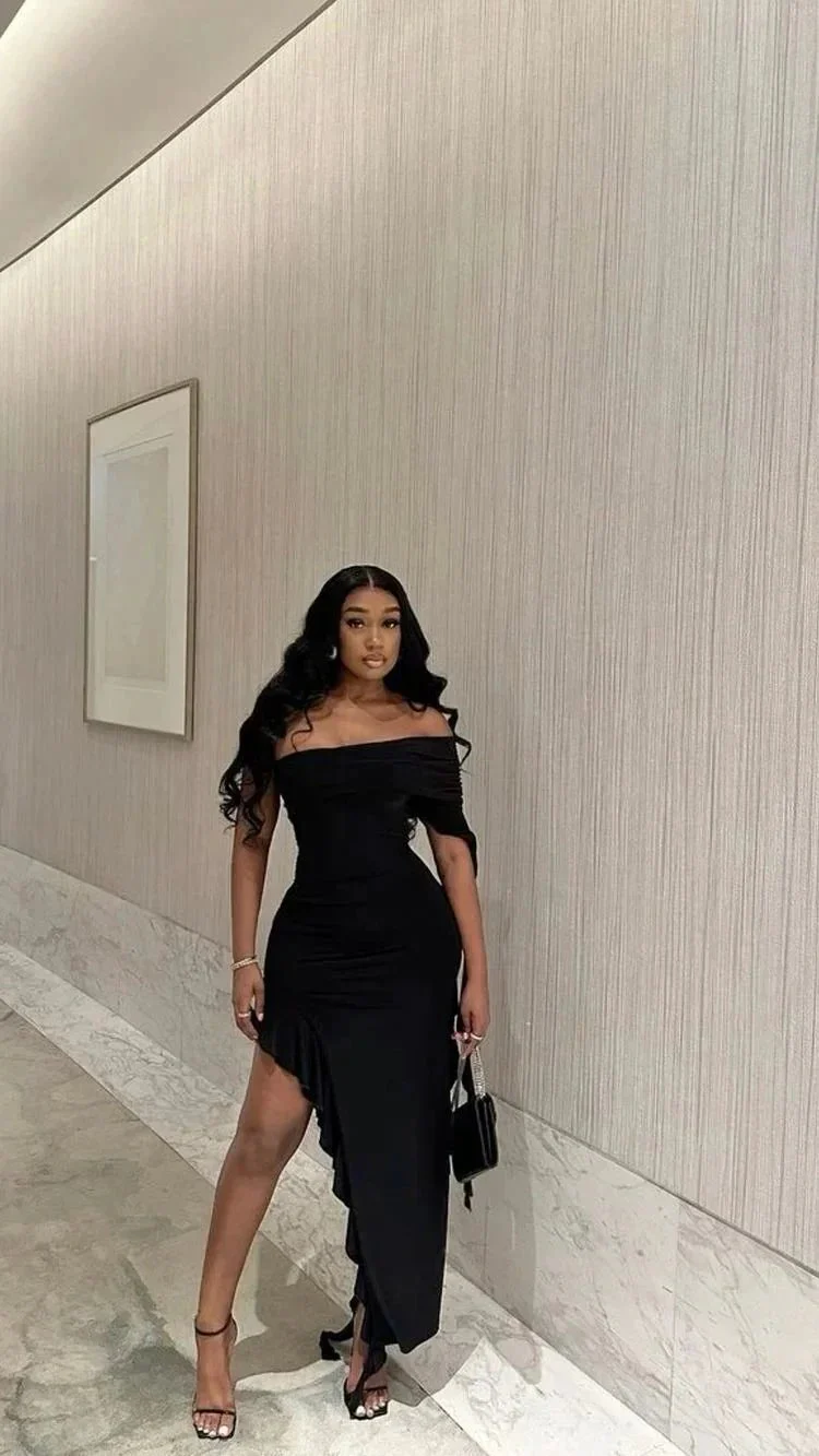 One Shoulder Black Evening Dress,Chic Black Maxi Dress Y1892 - Image 2