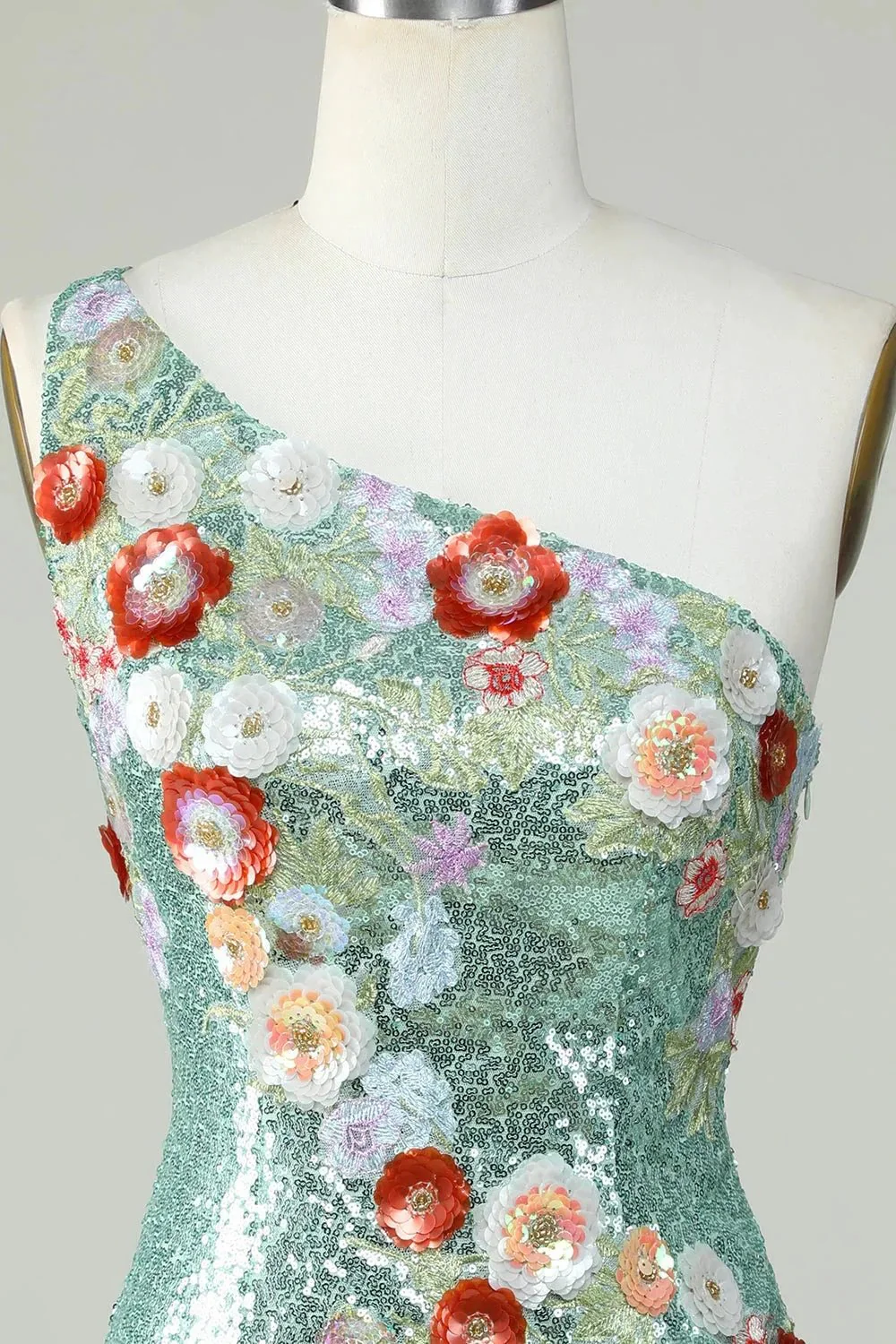 Bodycon One Shoulder Black Sequin Beading Homecoming Dress with 3d Flowers - Image 10