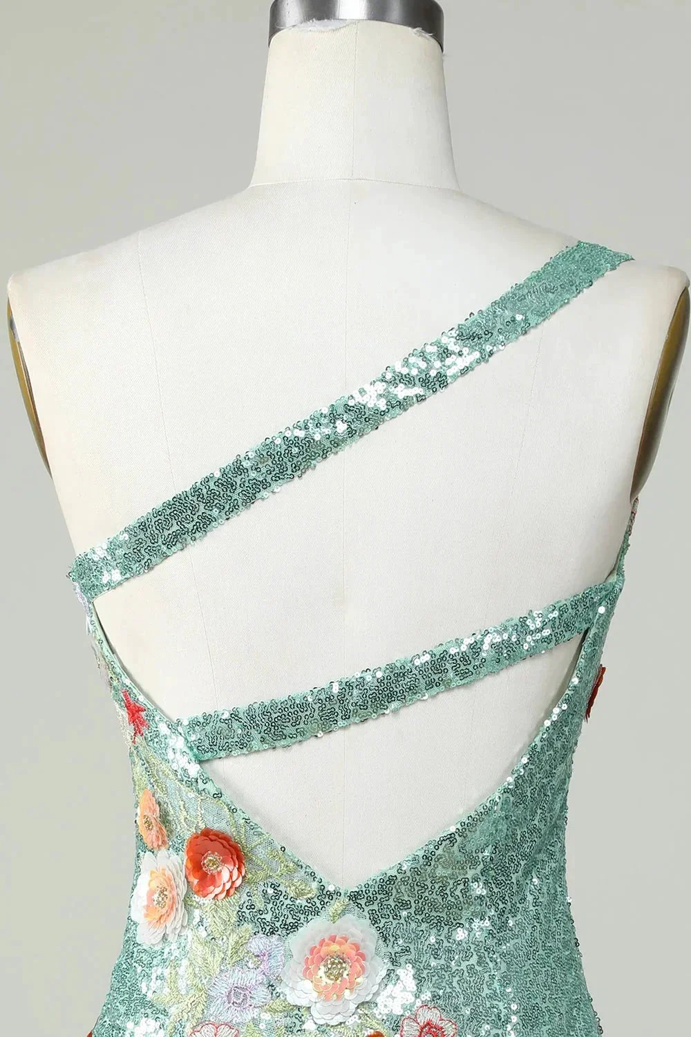 Bodycon One Shoulder Black Sequin Beading Homecoming Dress with 3d Flowers - Image 11