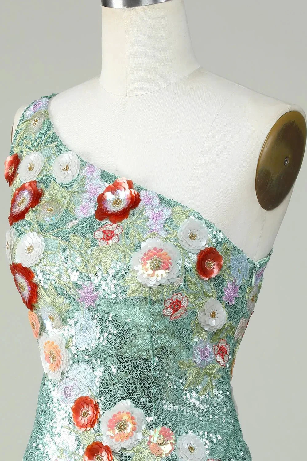 Bodycon One Shoulder Black Sequin Beading Homecoming Dress with 3d Flowers - Image 12