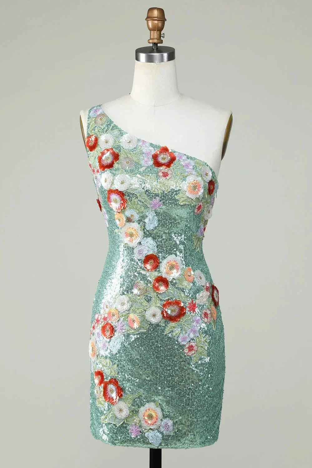 Bodycon One Shoulder Black Sequin Beading Homecoming Dress with 3d Flowers - Image 7