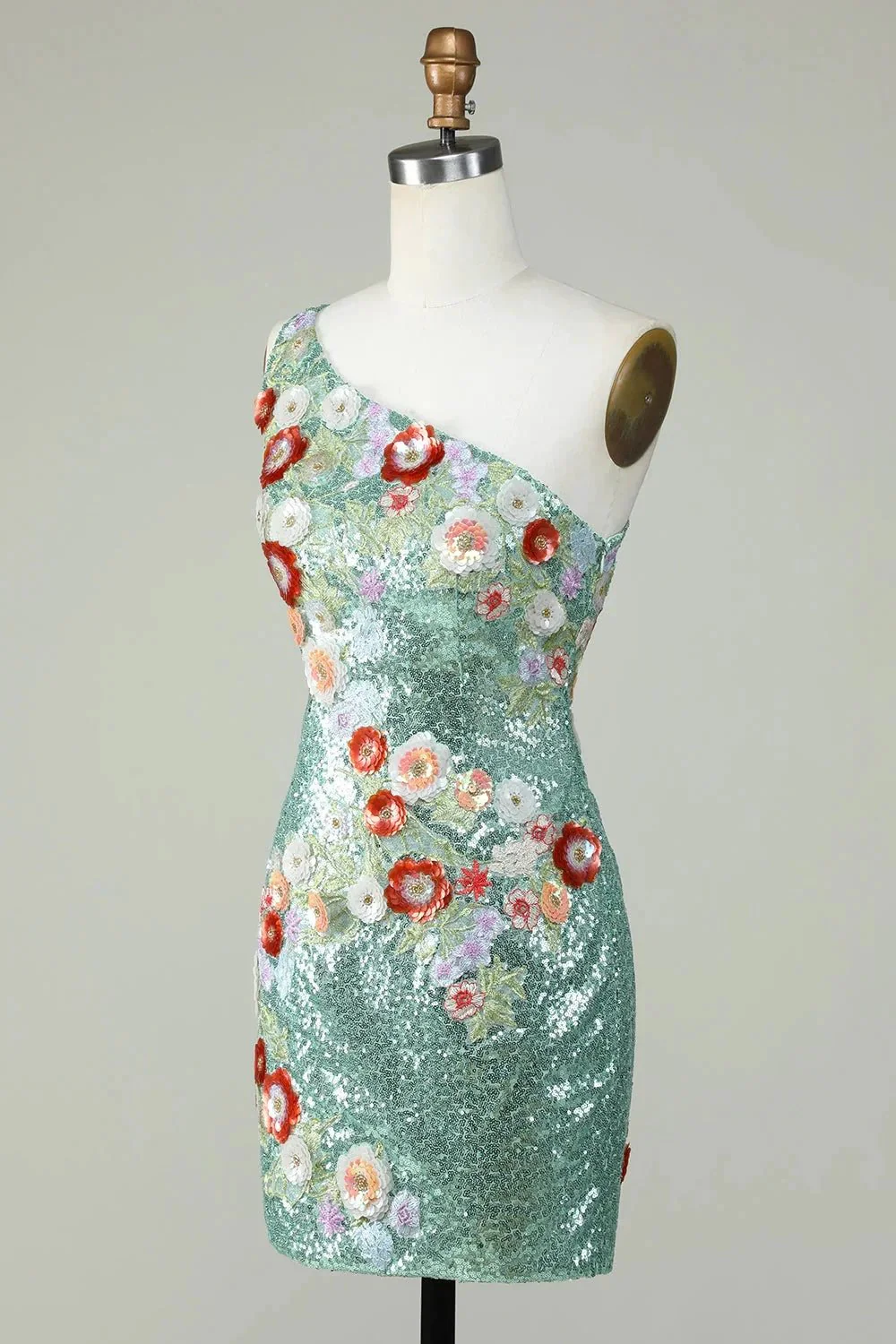 Bodycon One Shoulder Black Sequin Beading Homecoming Dress with 3d Flowers - Image 9