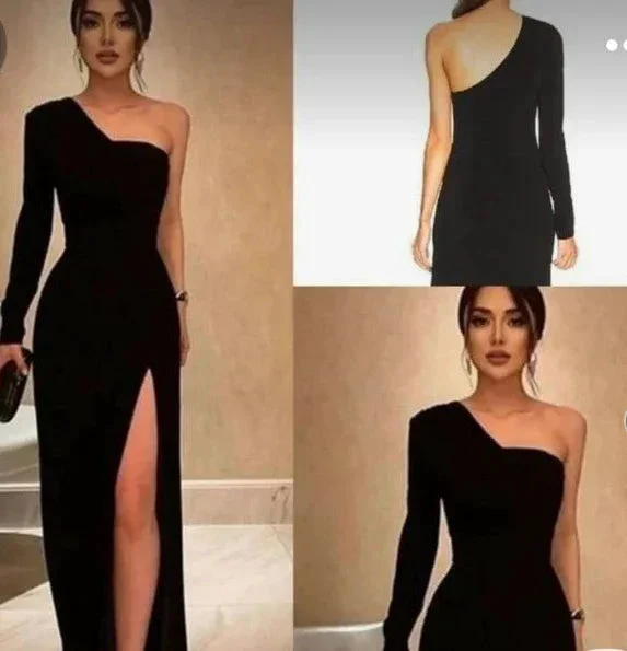 One Shoulder Black Velvet Long Prom Dresses Black One Shoulder Velvet Formal Evening Dresses S24607 - Image 2