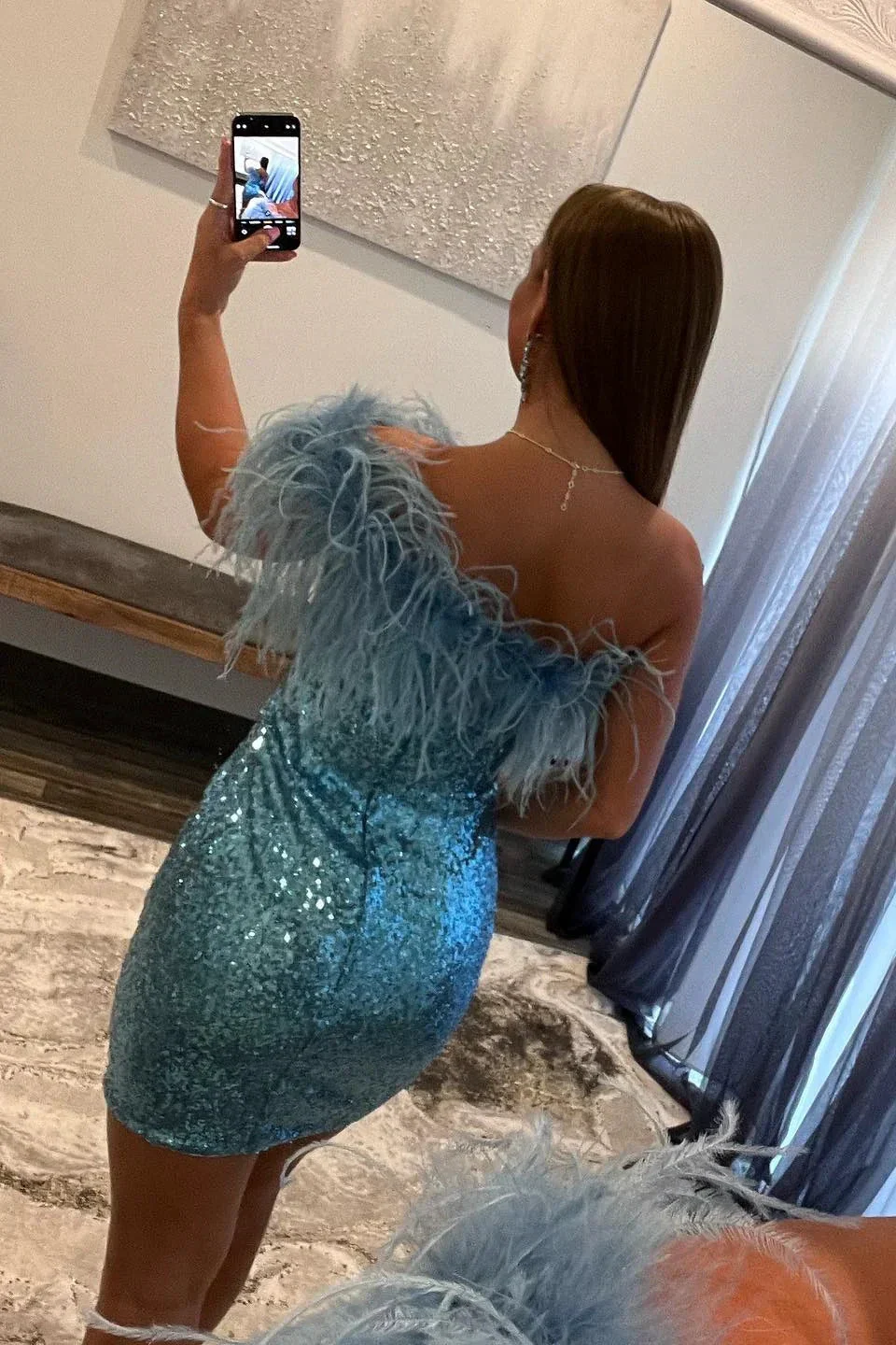 One Shoulder Blue Sequin Bodycon Homecoming Dress Y2728 - Image 2
