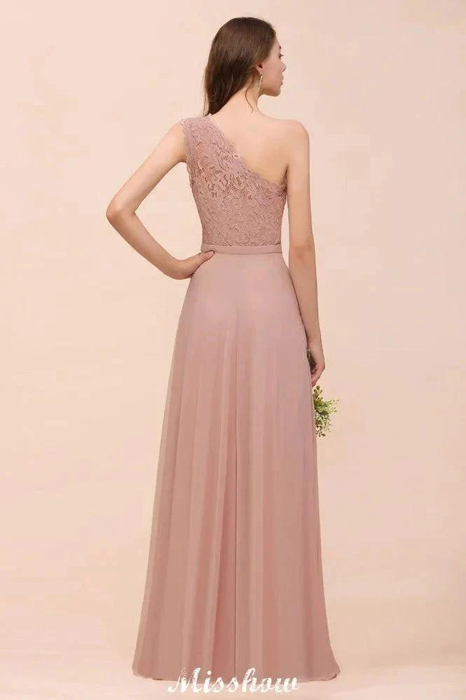 One Shoulder Chiffon Bridesmaid Dress Dusty Pink Wedding Guest Dress for Bride - Image 2