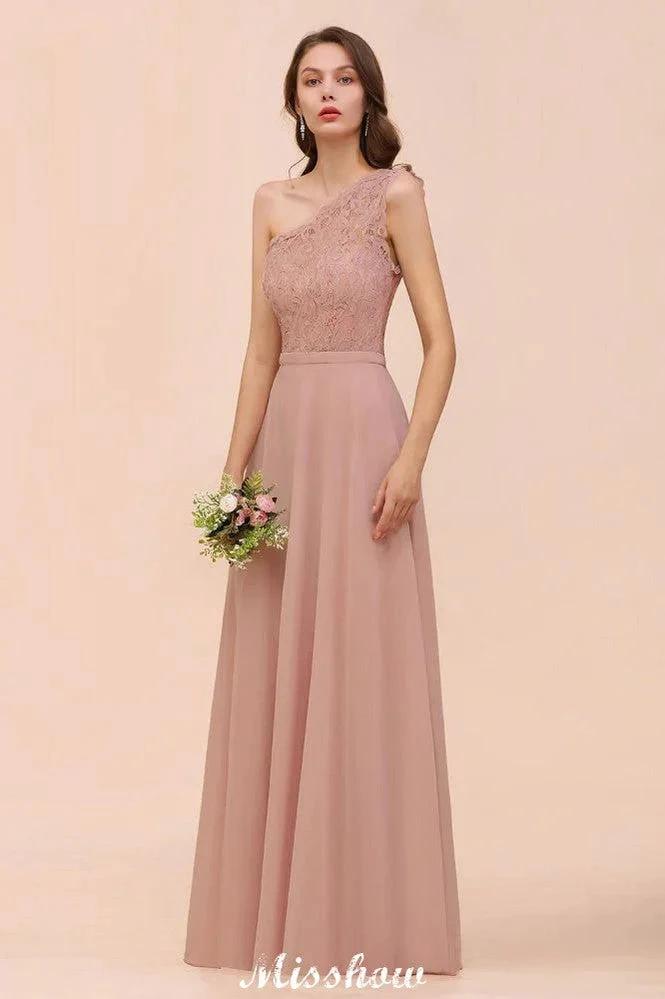 One Shoulder Chiffon Bridesmaid Dress Dusty Pink Wedding Guest Dress for Bride - Image 3