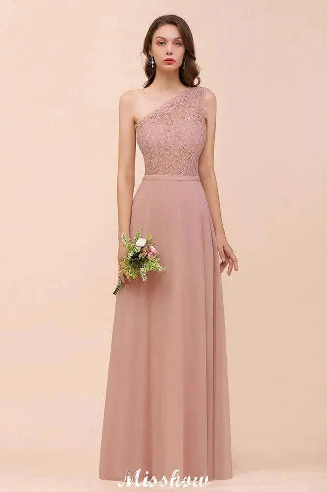 One Shoulder Chiffon Bridesmaid Dress Dusty Pink Wedding Guest Dress for Bride - Image 4