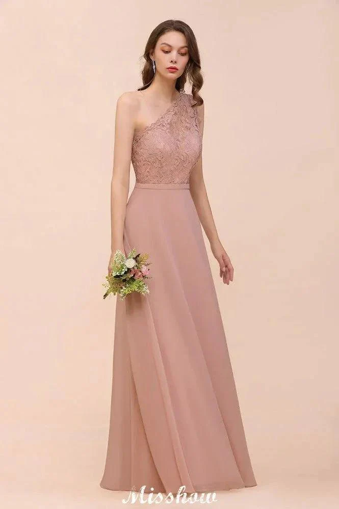 One Shoulder Chiffon Bridesmaid Dress Dusty Pink Wedding Guest Dress for Bride - Image 6