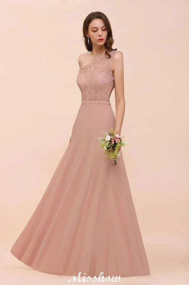One Shoulder Chiffon Bridesmaid Dress Dusty Pink Wedding Guest Dress for Bride - Image 7
