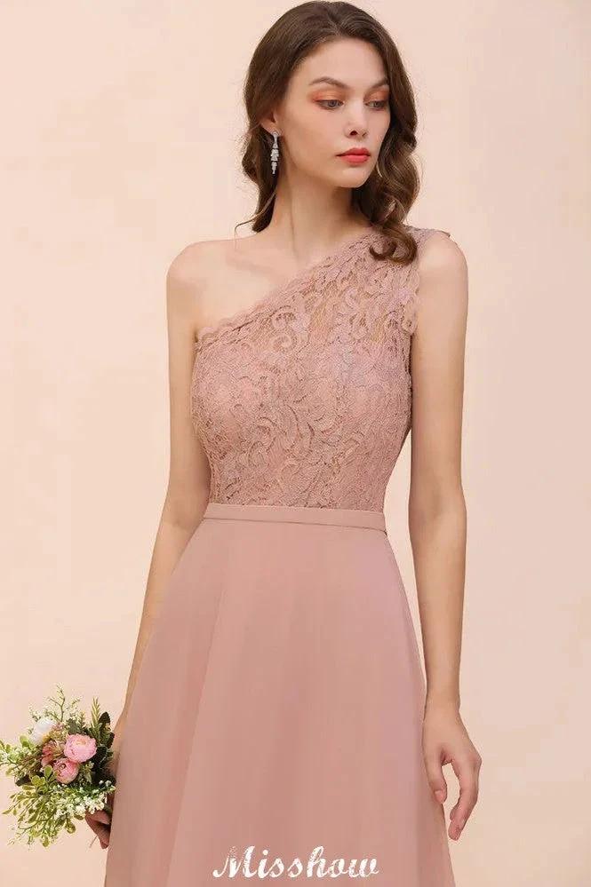 One Shoulder Chiffon Bridesmaid Dress Dusty Pink Wedding Guest Dress for Bride - Image 8