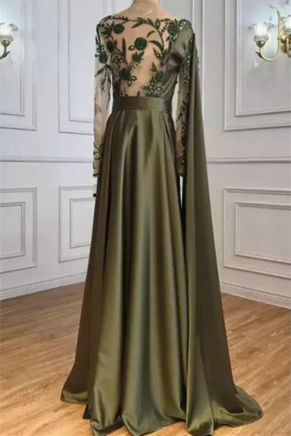 One Shoulder Evening Dress with Cape Long Sleeves - Image 2