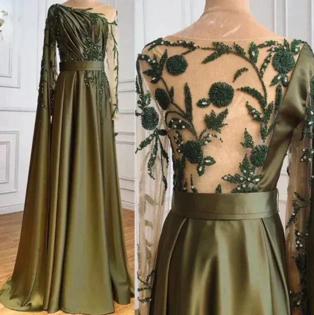 One Shoulder Evening Dress with Cape Long Sleeves - Image 3