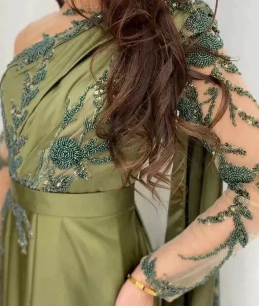 One Shoulder Evening Dress with Cape Long Sleeves - Image 4