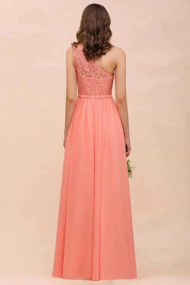 One Shoulder Floral Bridesmaid Dress Side Split Formal Wedding Guest Dress with Pocket - Image 2