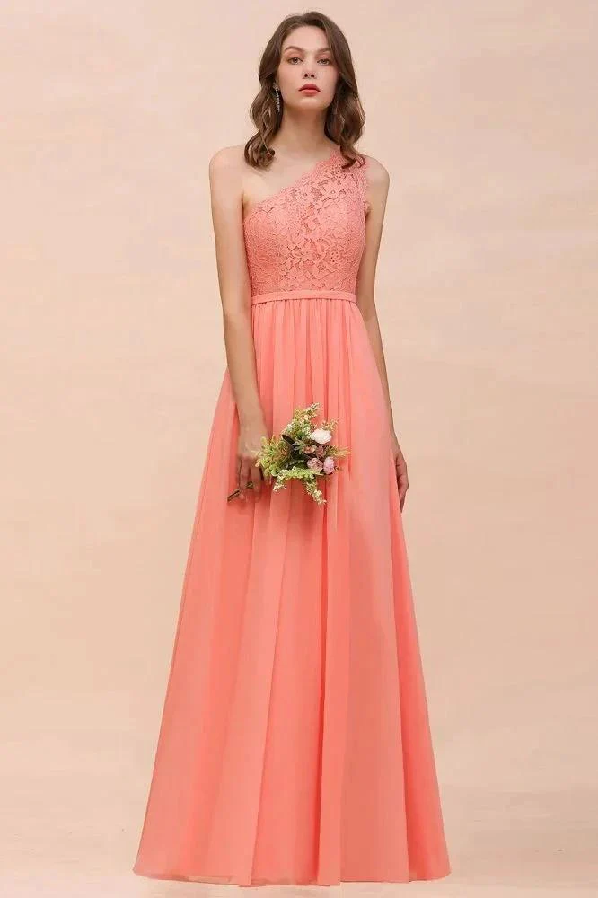 One Shoulder Floral Bridesmaid Dress Side Split Formal Wedding Guest Dress with Pocket - Image 5