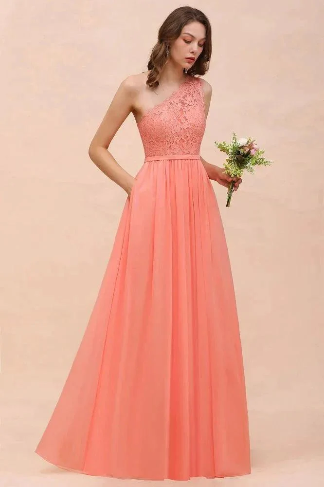 One Shoulder Floral Bridesmaid Dress Side Split Formal Wedding Guest Dress with Pocket - Image 6