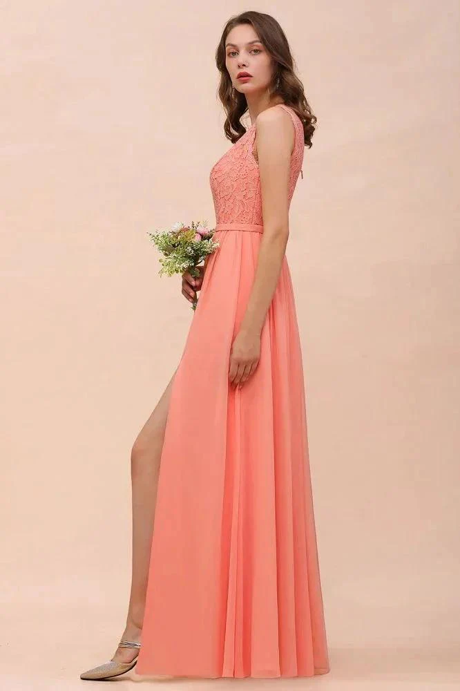 One Shoulder Floral Bridesmaid Dress Side Split Formal Wedding Guest Dress with Pocket - Image 7