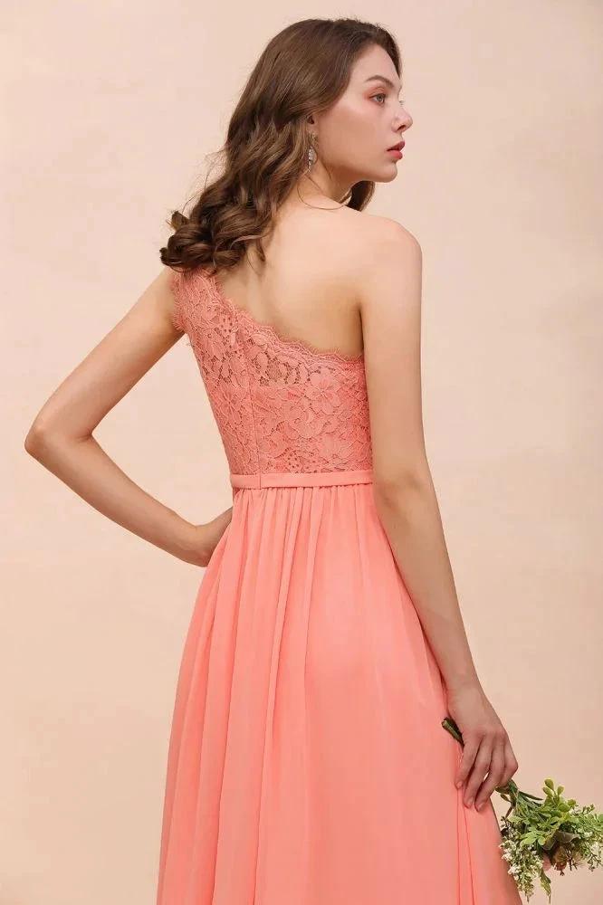 One Shoulder Floral Bridesmaid Dress Side Split Formal Wedding Guest Dress with Pocket - Image 8