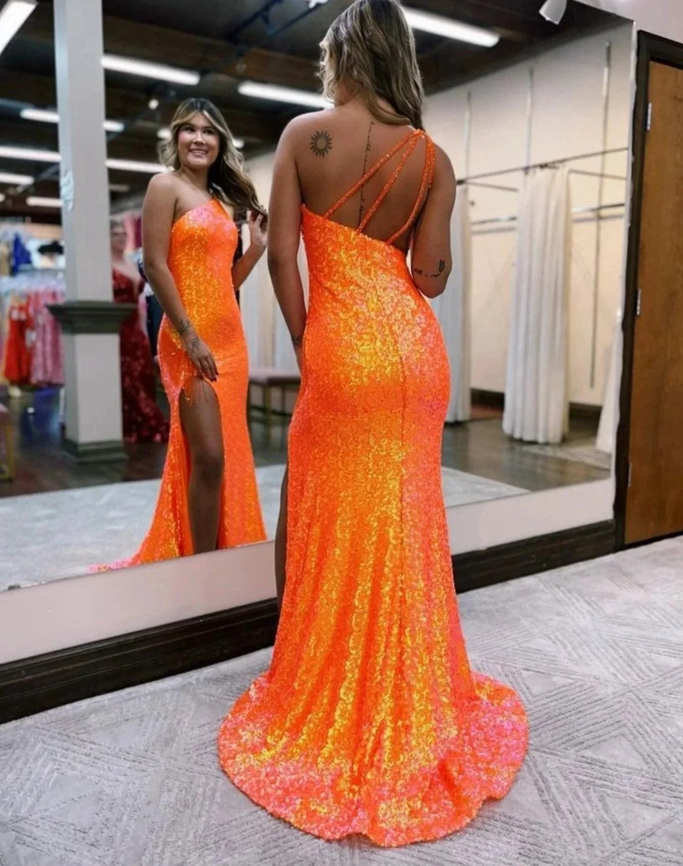 Adelina |Mermaid One-Shoulder Sequins Prom Dress With Tassels - Image 2