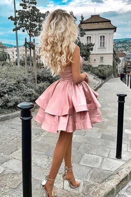 One Shoulder Homecoming Dress Satin Short Cocktail Dress SYH70 - Image 2