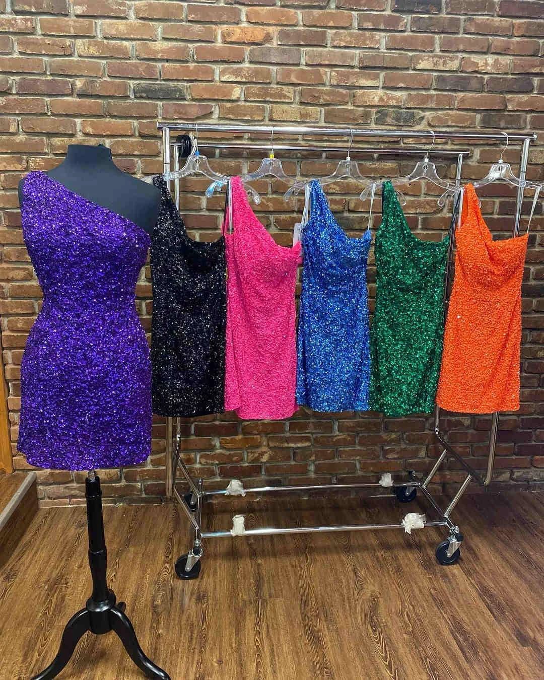 One Shoulder Green Tight Homecoming Dress SYH17 - Image 9