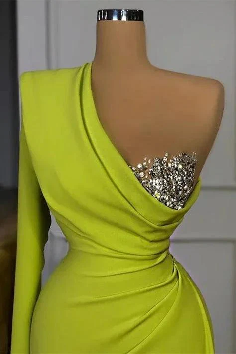 One Shoulder Mermaid Sequins Prom Dress With Long Sleeve - Image 2