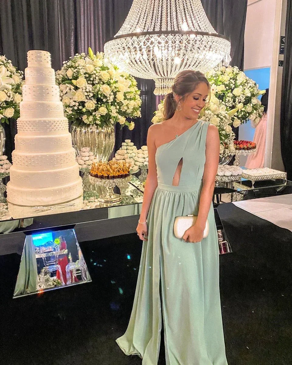 One Shoulder Mint Green Evening Dress Bridesmaid Dress Y5101 - Image 2