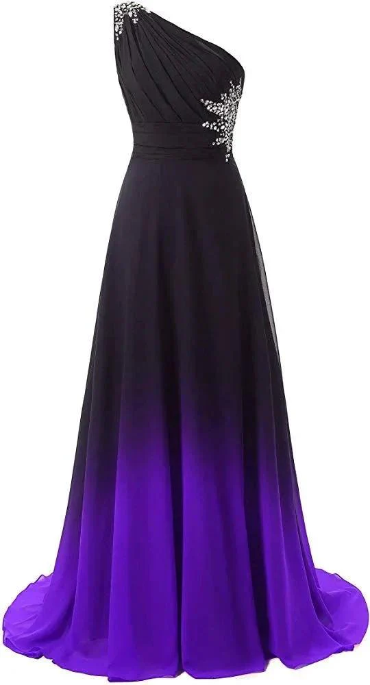 One Shoulder Ombre Long Evening Dresses Chiffon Wedding Party Gowns Y1825 - Image 2