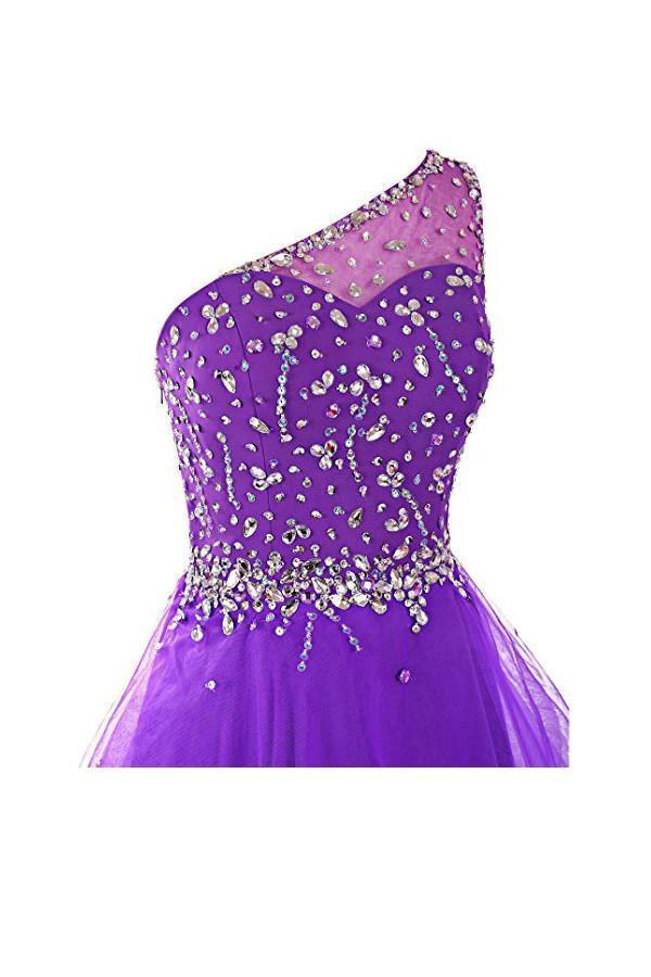One Shoulder Prom Dresses Tulle Homecoming Dress With Beading PG065 - Image 2