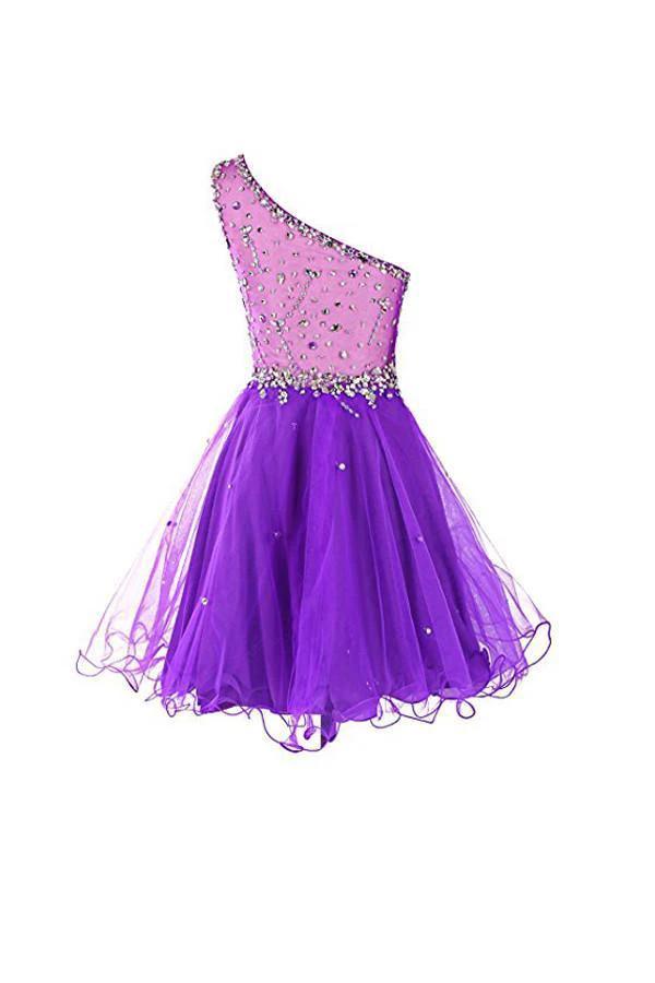 One Shoulder Prom Dresses Tulle Homecoming Dress With Beading PG065 - Image 3