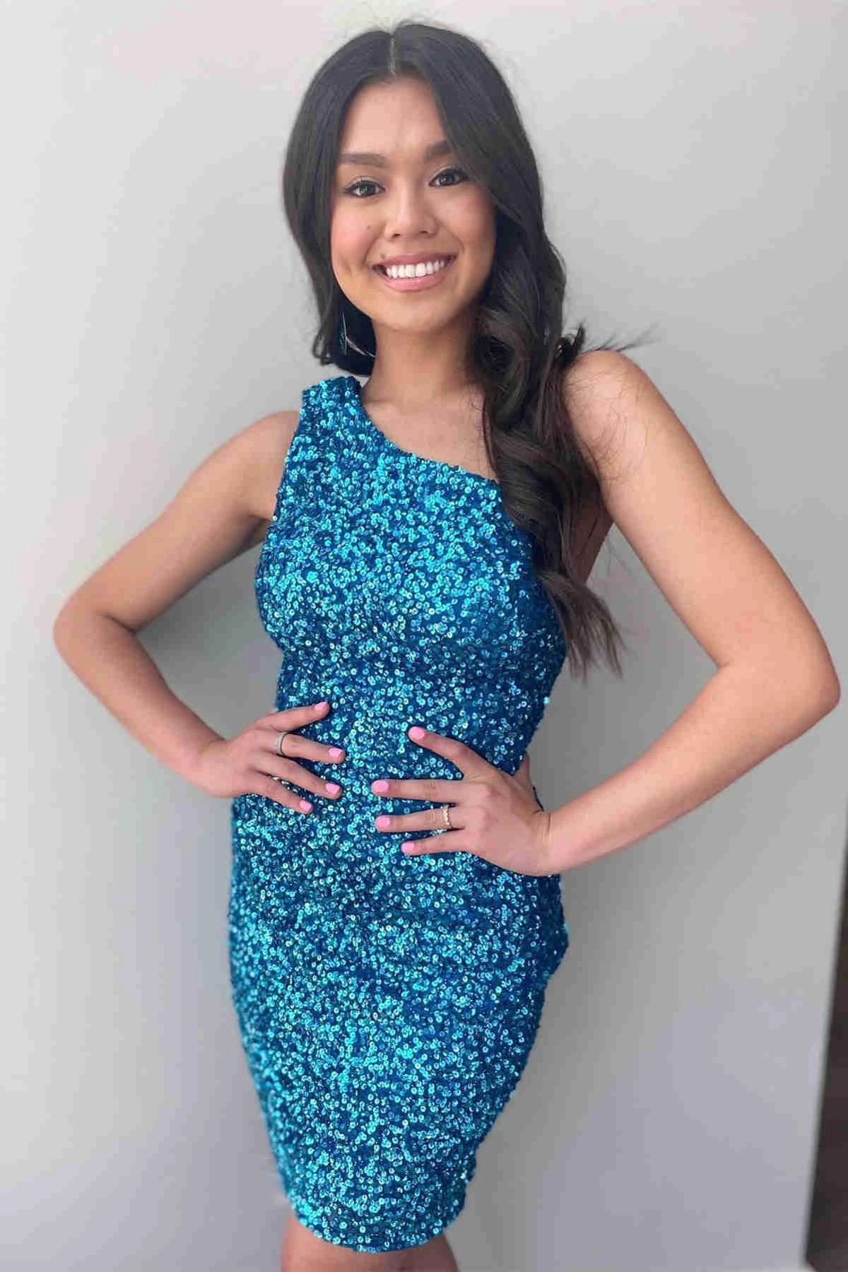 One Shoulder Red Short Homecoming Dress SYH23 - Image 3