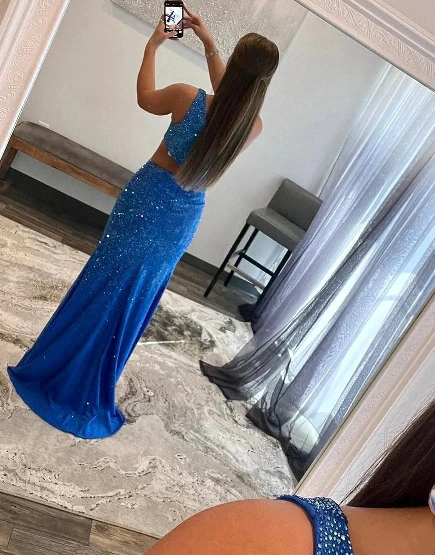 Toni | One Shoulder Royal Blue Prom Dress with Split - Image 2