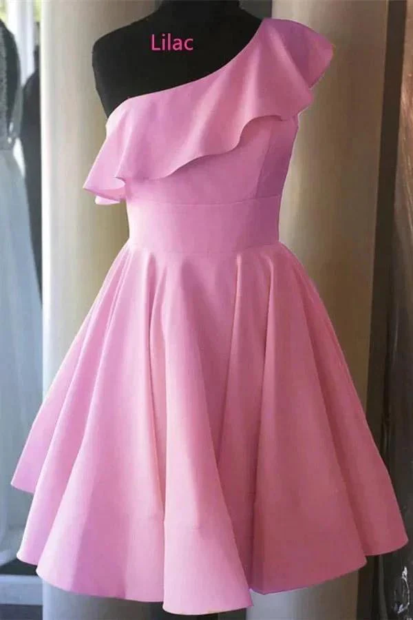 One Shoulder Ruffled Short Prom Dress Yellow Homecoming Dress PD342 - Image 2