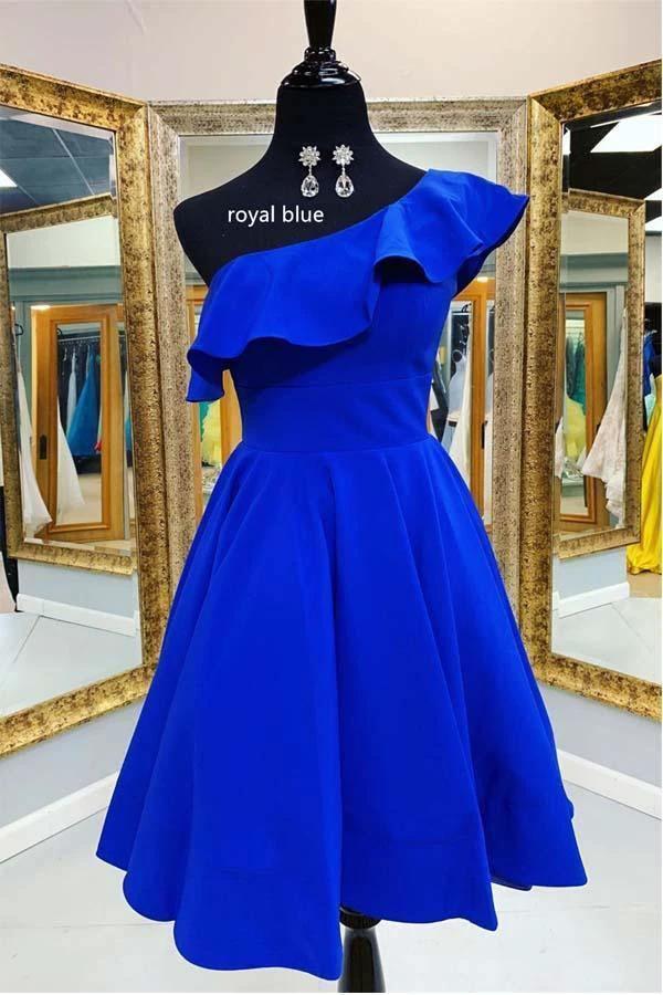 One Shoulder Ruffled Short Prom Dress Yellow Homecoming Dress PD342 - Image 3