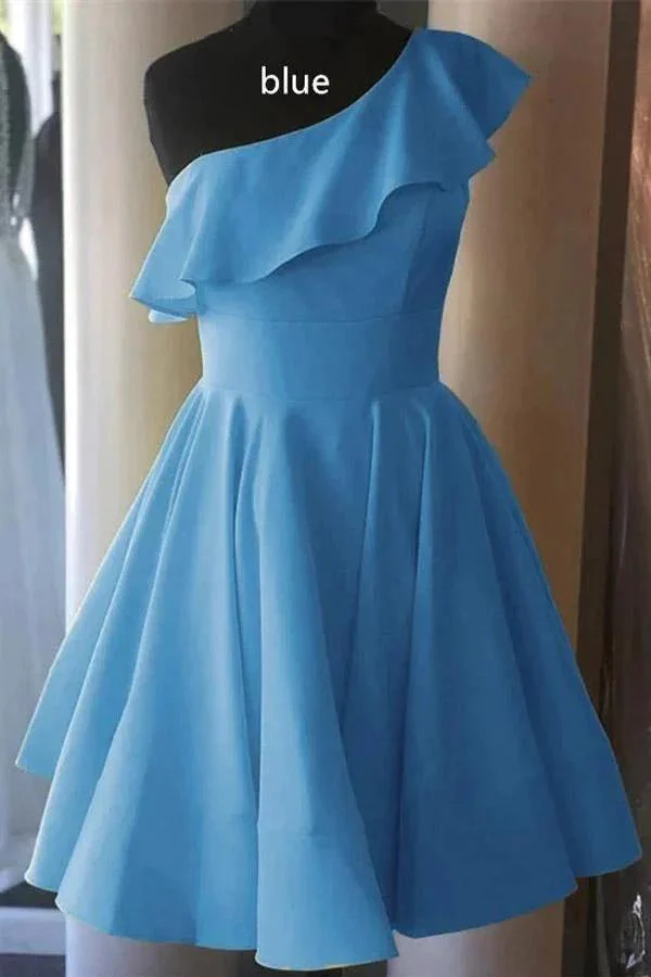 One Shoulder Ruffled Short Prom Dress Yellow Homecoming Dress PD342 - Image 4