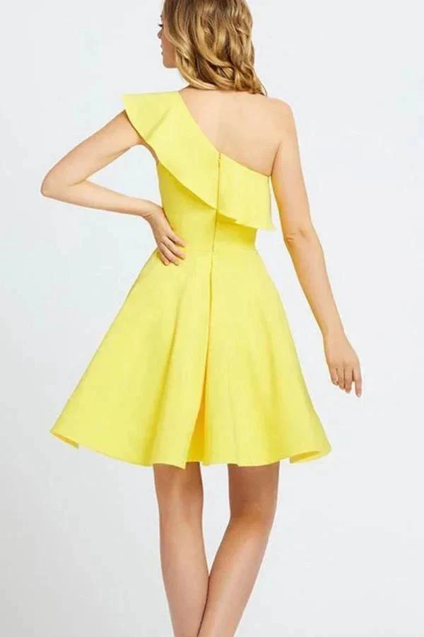One Shoulder Ruffled Short Prom Dress Yellow Homecoming Dress PD342 - Image 5