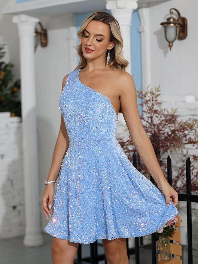 One Shoulder Sequin Homecoming Dress SYH98 - Image 3