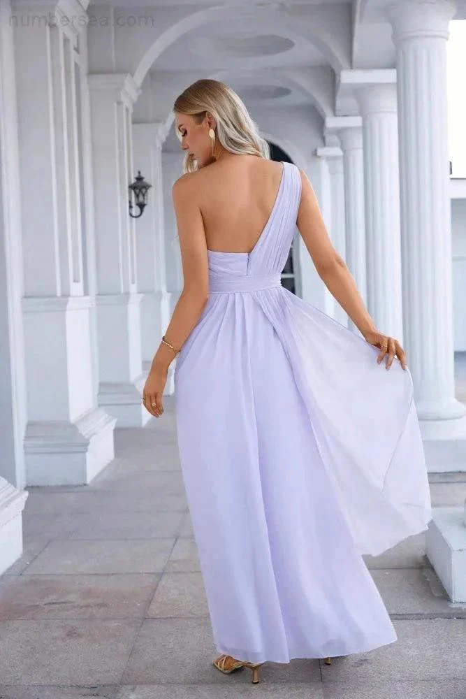 One Shoulder Sleeveless Chiffon Bow Bridesmaid Evening Dress Wedding Prom Party Evening Dress SEA28133 - Image 2