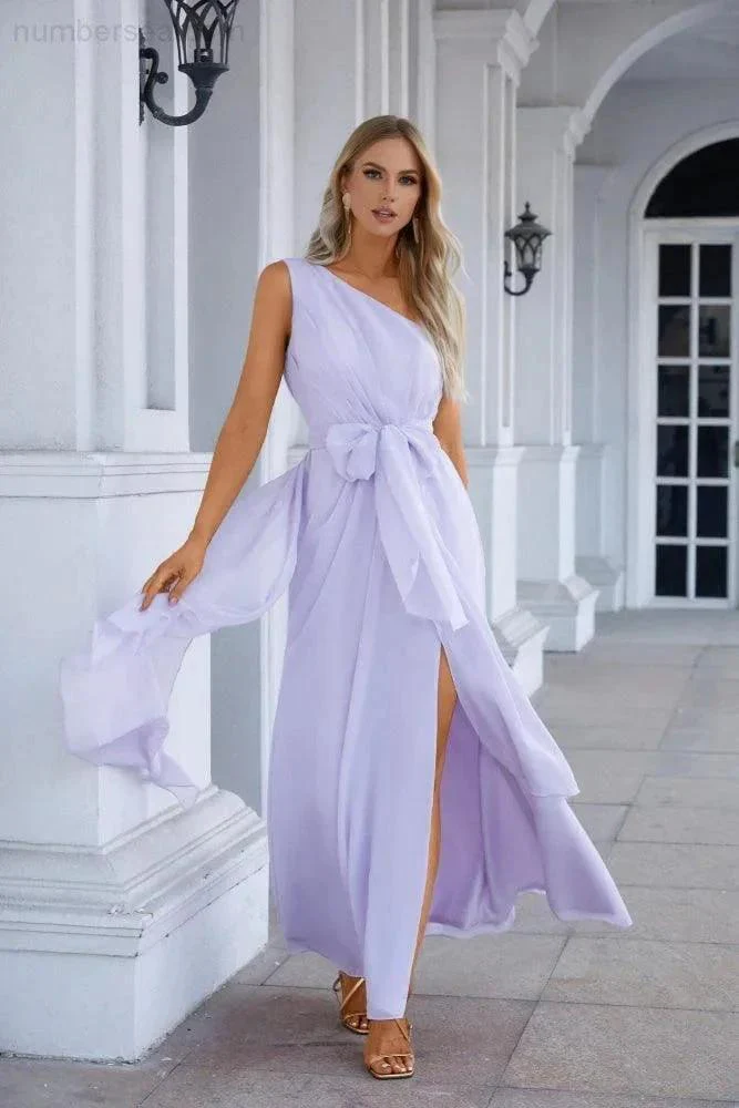 One Shoulder Sleeveless Chiffon Bow Bridesmaid Evening Dress Wedding Prom Party Evening Dress SEA28133 - Image 4