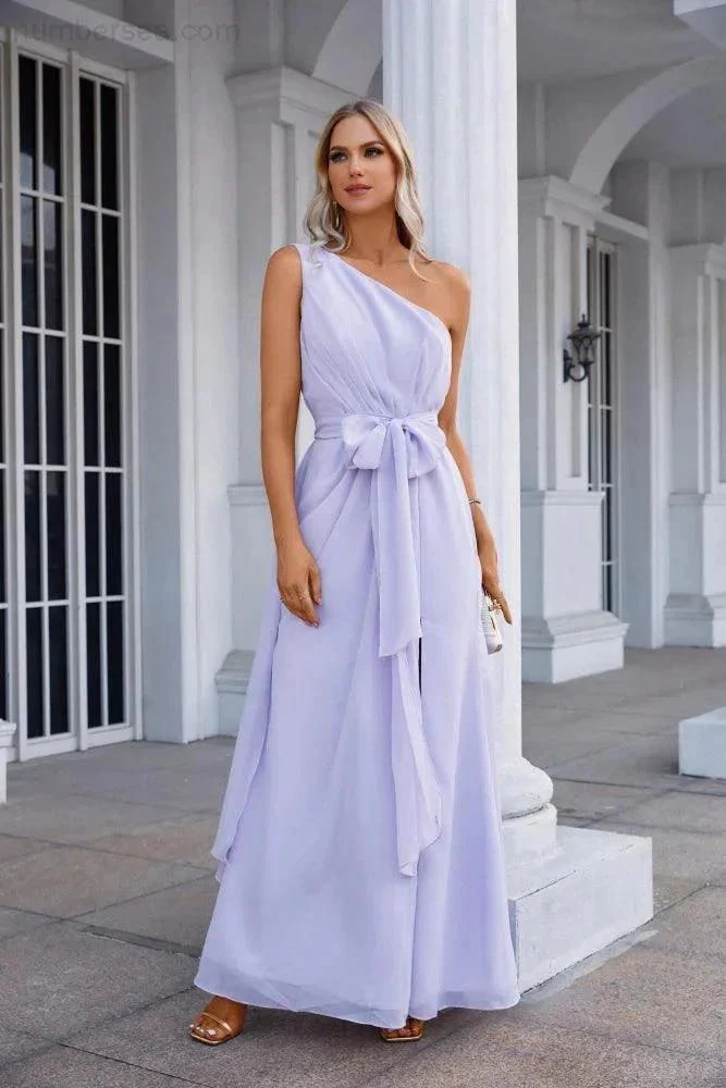 One Shoulder Sleeveless Chiffon Bow Bridesmaid Evening Dress Wedding Prom Party Evening Dress SEA28133 - Image 6