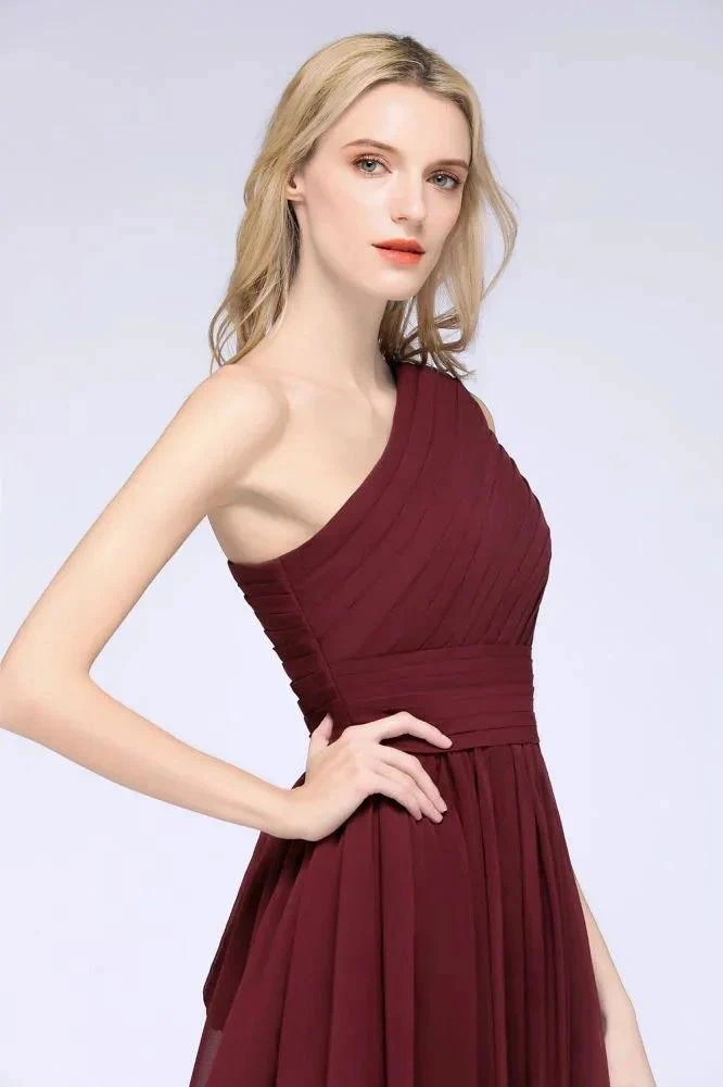 One-Shoulder Sleeveless Knee-Length Bridesmaid Dress with Ruffles Formal Party Dress - Image 4