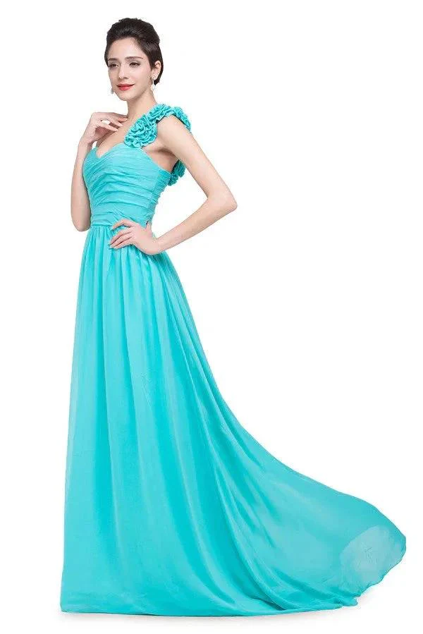 One-shoulder Strapless A-Line Sweep-length Chiffon Bridesmaid Dresses - Image 2