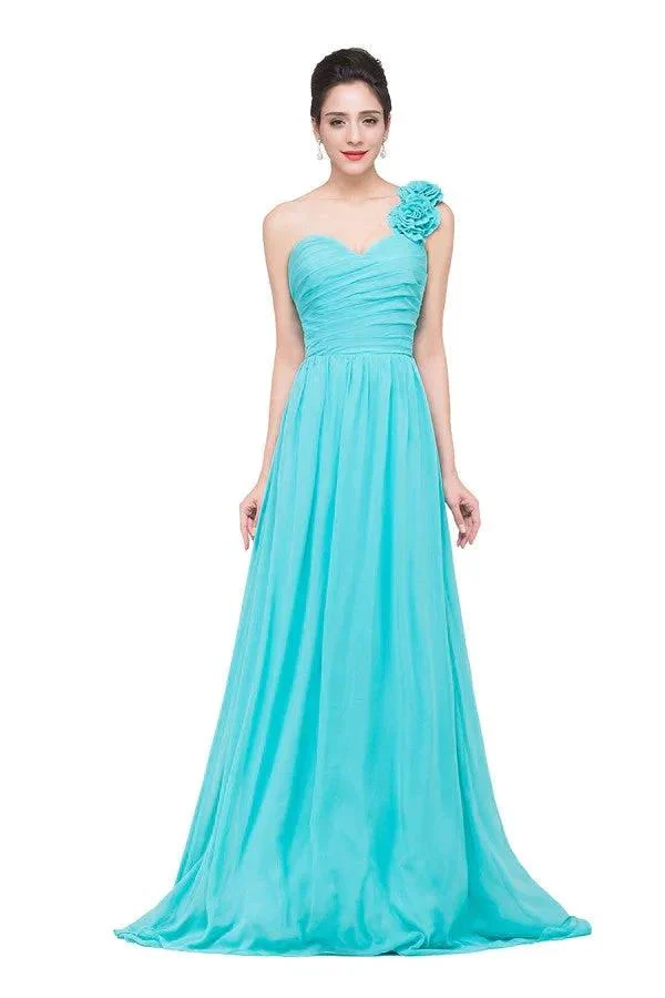 One-shoulder Strapless A-Line Sweep-length Chiffon Bridesmaid Dresses - Image 3