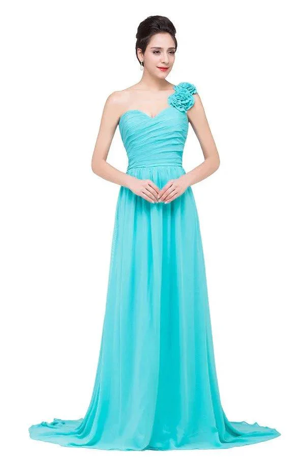 One-shoulder Strapless A-Line Sweep-length Chiffon Bridesmaid Dresses - Image 4