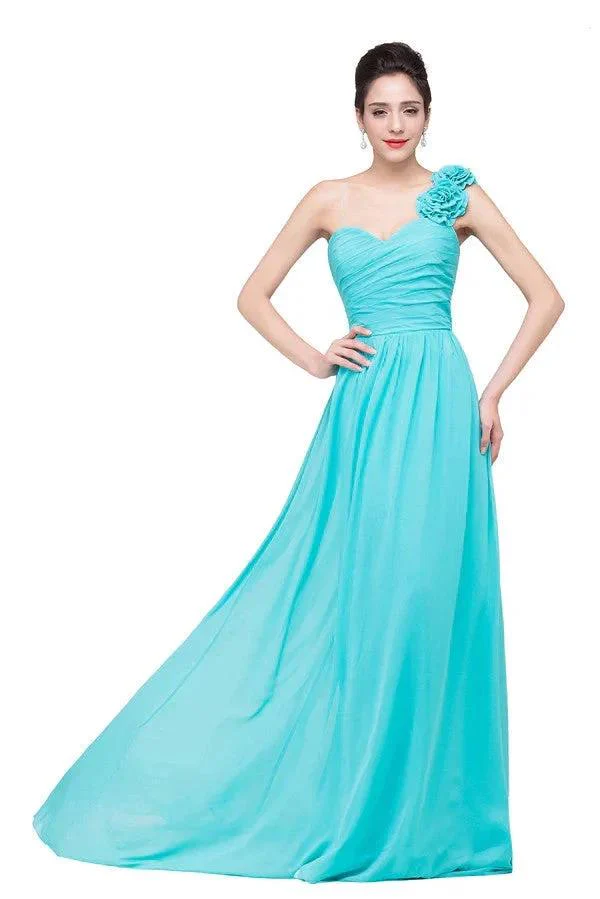 One-shoulder Strapless A-Line Sweep-length Chiffon Bridesmaid Dresses - Image 5