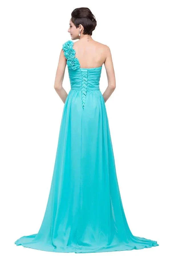 One-shoulder Strapless A-Line Sweep-length Chiffon Bridesmaid Dresses - Image 6