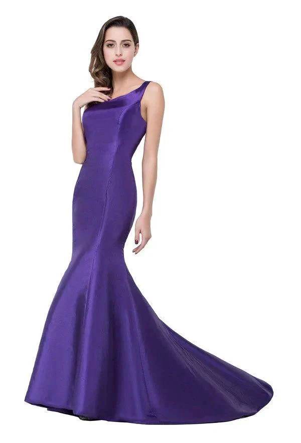 One-shoulder Sweep-length Mermaid Satin Bridesmaid Dresses - Image 2