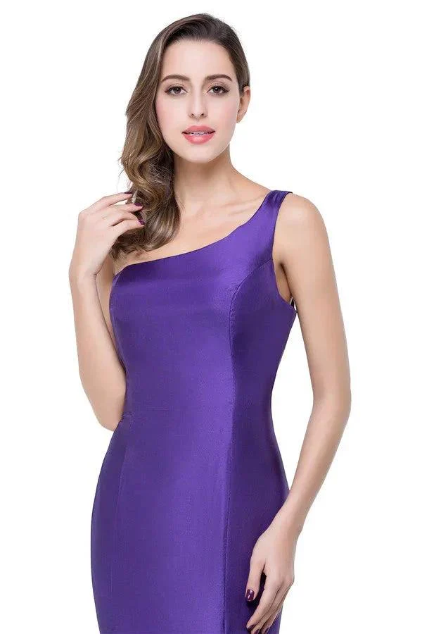 One-shoulder Sweep-length Mermaid Satin Bridesmaid Dresses - Image 3