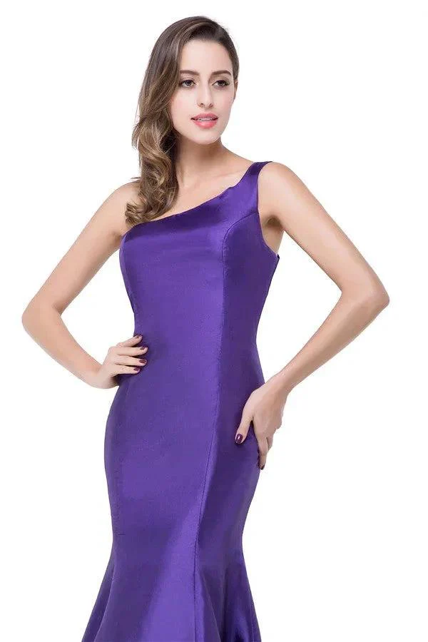 One-shoulder Sweep-length Mermaid Satin Bridesmaid Dresses - Image 5